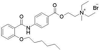 N,N-diethyl-2-((4-(2-(hexyloxy)benzamido)ben-zoyl)oxy)-N-methylethanaminium bromide